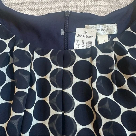 New DRESSBARN Navy White Midi Dress Circle Professional Church Timeless Women 12 - Picture 3 of 15
